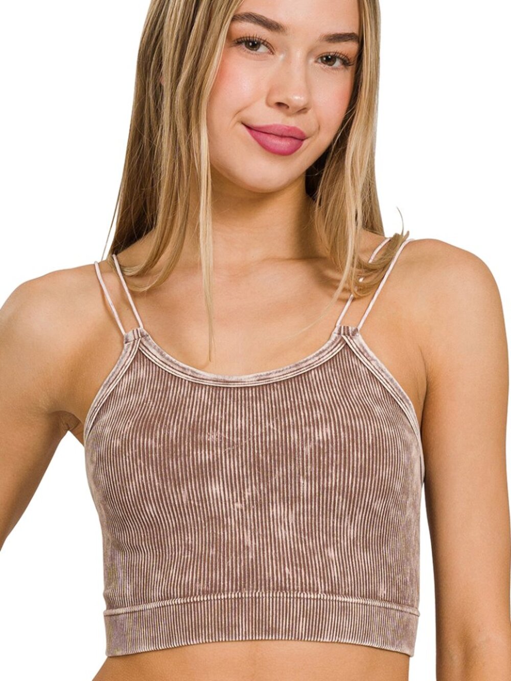 Crop Cami Bra Washed Ribbed Top